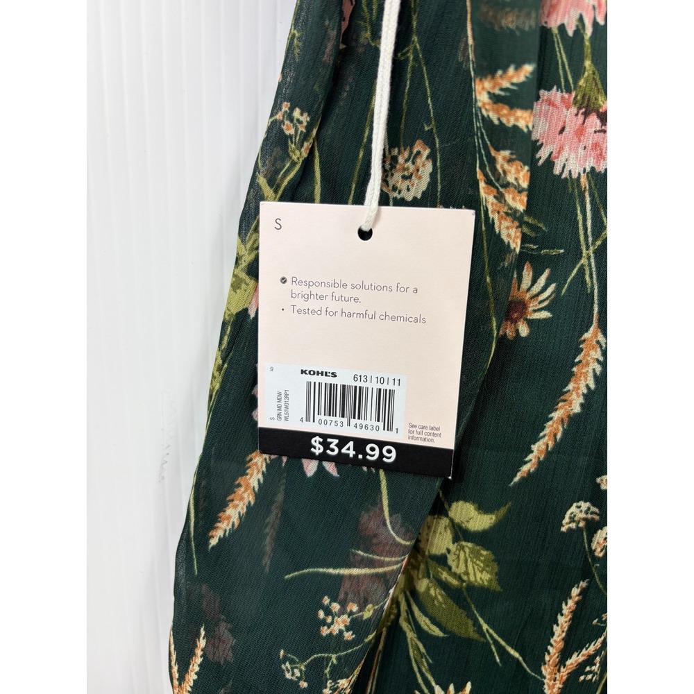 LC Lauren Conrad Top Womens Small Green Floral Sheer Flutter Sleeve Blouse Chic - Picture 5 of 8